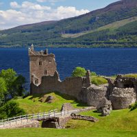 Ruins of Urquhart Castle near Loch Ness like